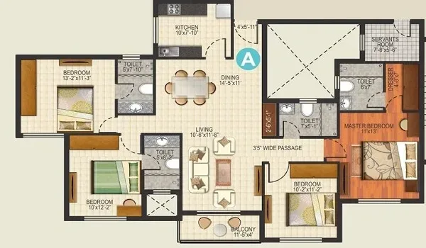 4 BHK floor plan of 2,525 and 3,000 sq. ft. apartments at Sobha Amara high-rise Hyderabad