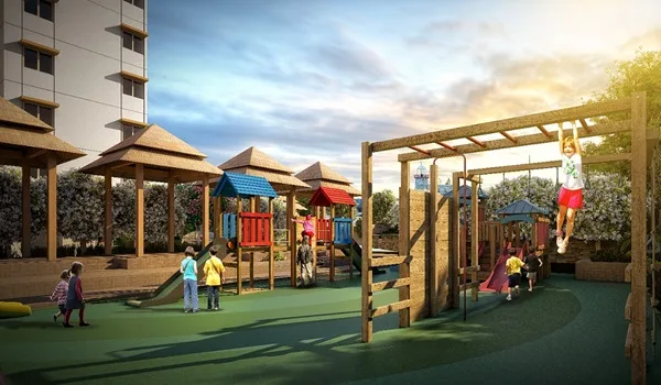 Children play area with soft-surface play equipment inside the Sobha Amara residential community