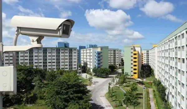 CCTV surveillance camera overlooking the residential towers, part of community security at Sobha Amara Kismatpur