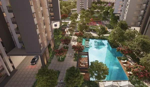 Landscaped pool zone within the amenity area at Sobha Amara Kismatpur Hyderabad