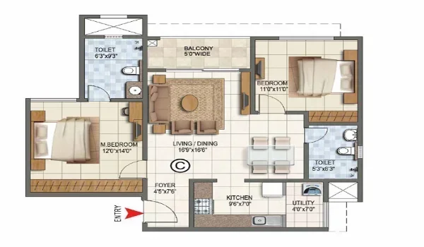 Sobha Amara 2 BHK Floor Plan Featured Image of Sobha Amara 2 BHK Floor Plan